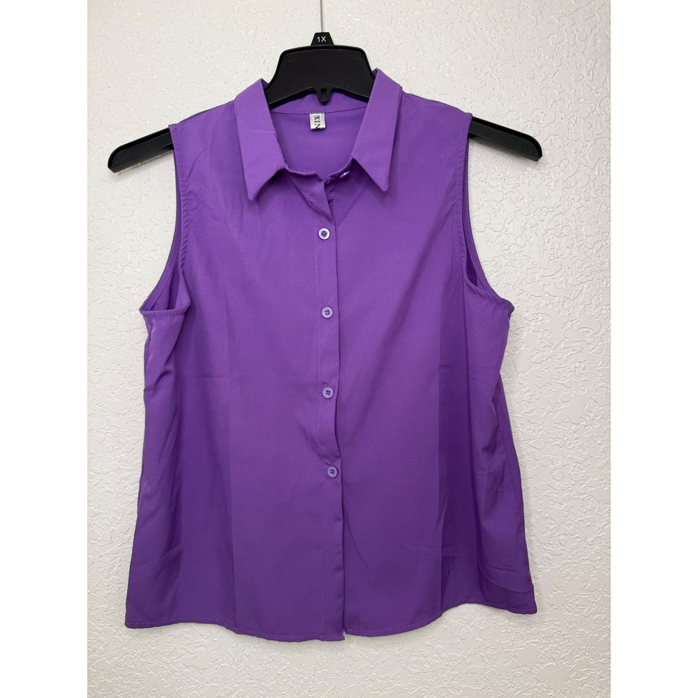 KIN Womens Plus Size XXL Purple Sleeveless Button Down Collared Shirt Blouse Top